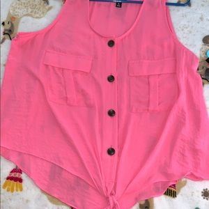 HOT PINK tie front tank NWT